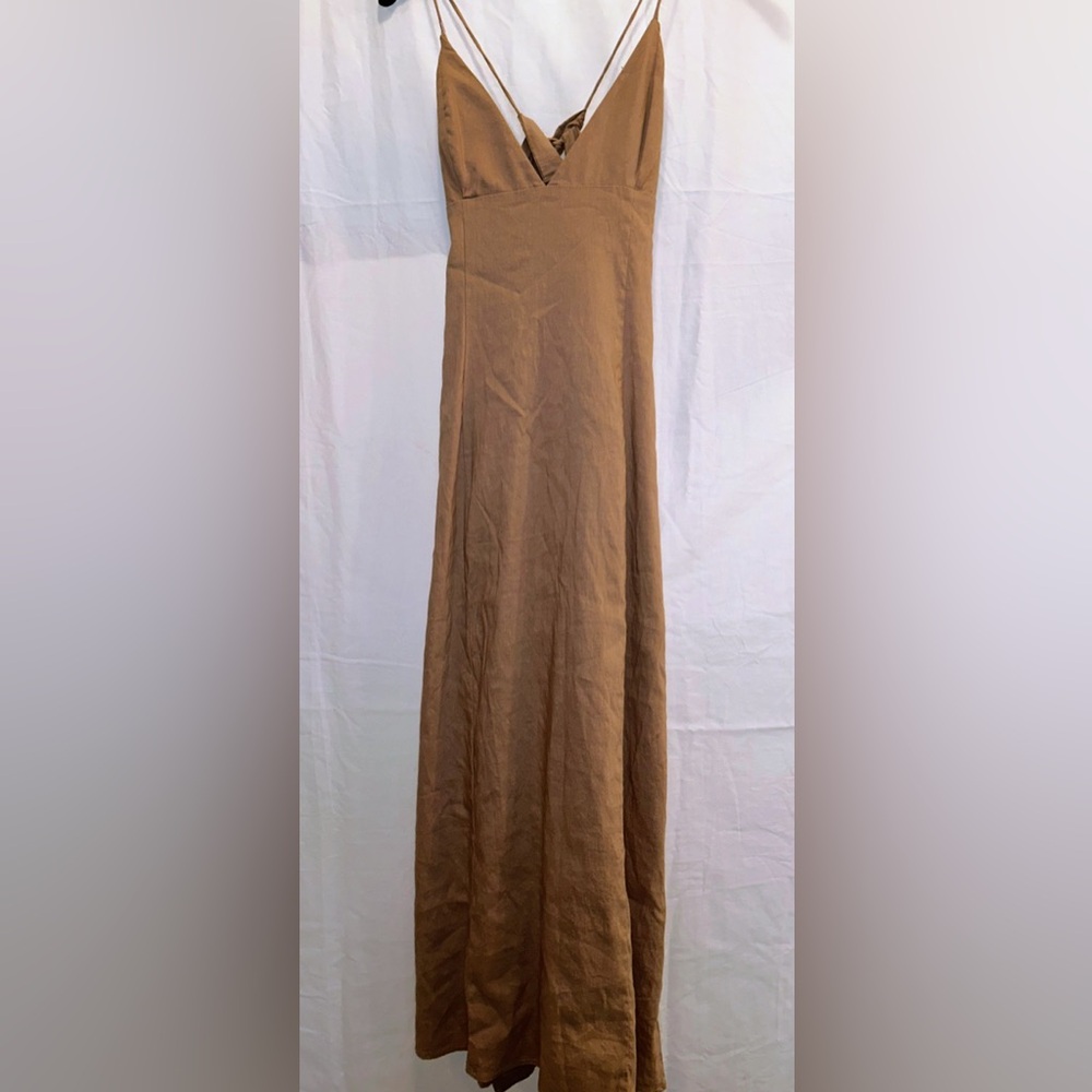 Zara Camel Brown Maxi Slip Dress